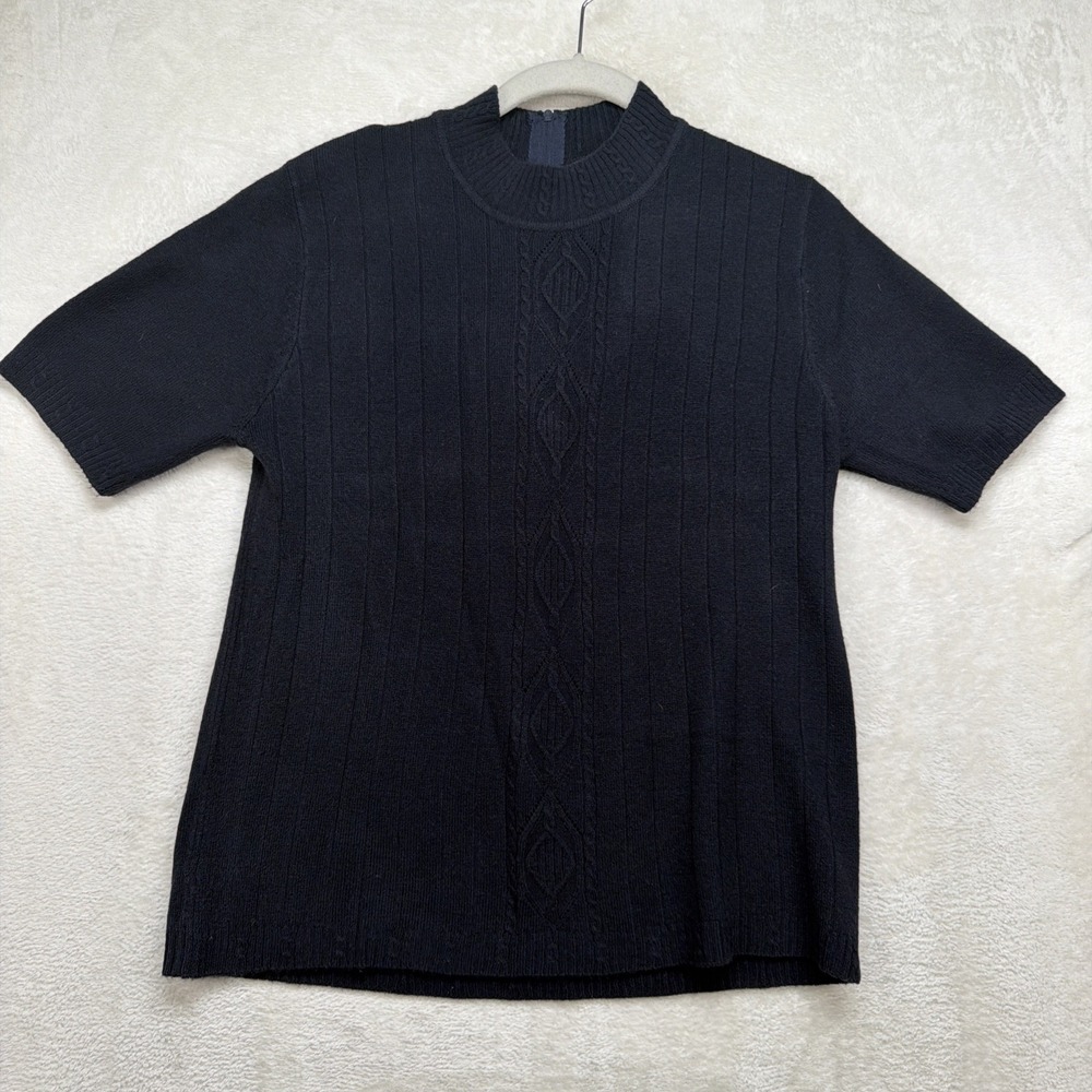 Koret‎ Petites Ribbed Knit Sweater Top Women's SP Black Short Sleeve Cable Knit